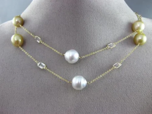 ESTATE LONG AAA TOPAZ & SOUTH SEA PEARL 14KT YELLOW GOLD BY THE YARD NECKLACE