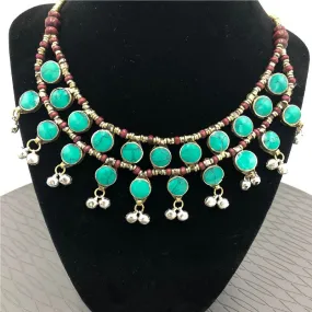 Ethnic Stone Necklace With Dangling Bells