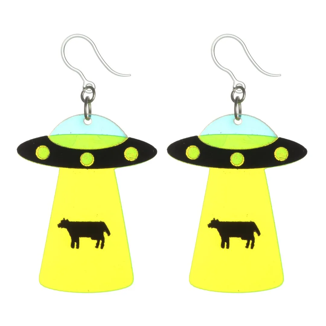 Exaggerated UFO Dangles Hypoallergenic Earrings for Sensitive Ears Made with Plastic Posts