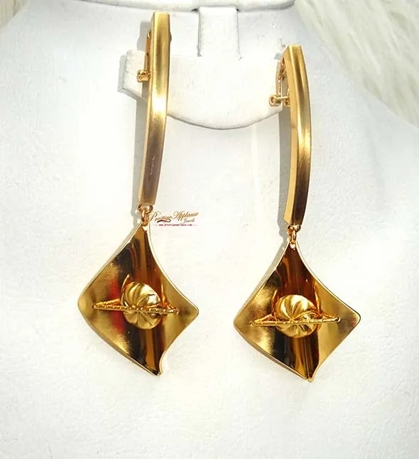 Extra Long 3D Beautiful Design Gold Color  Party Earring Jewellery Gift