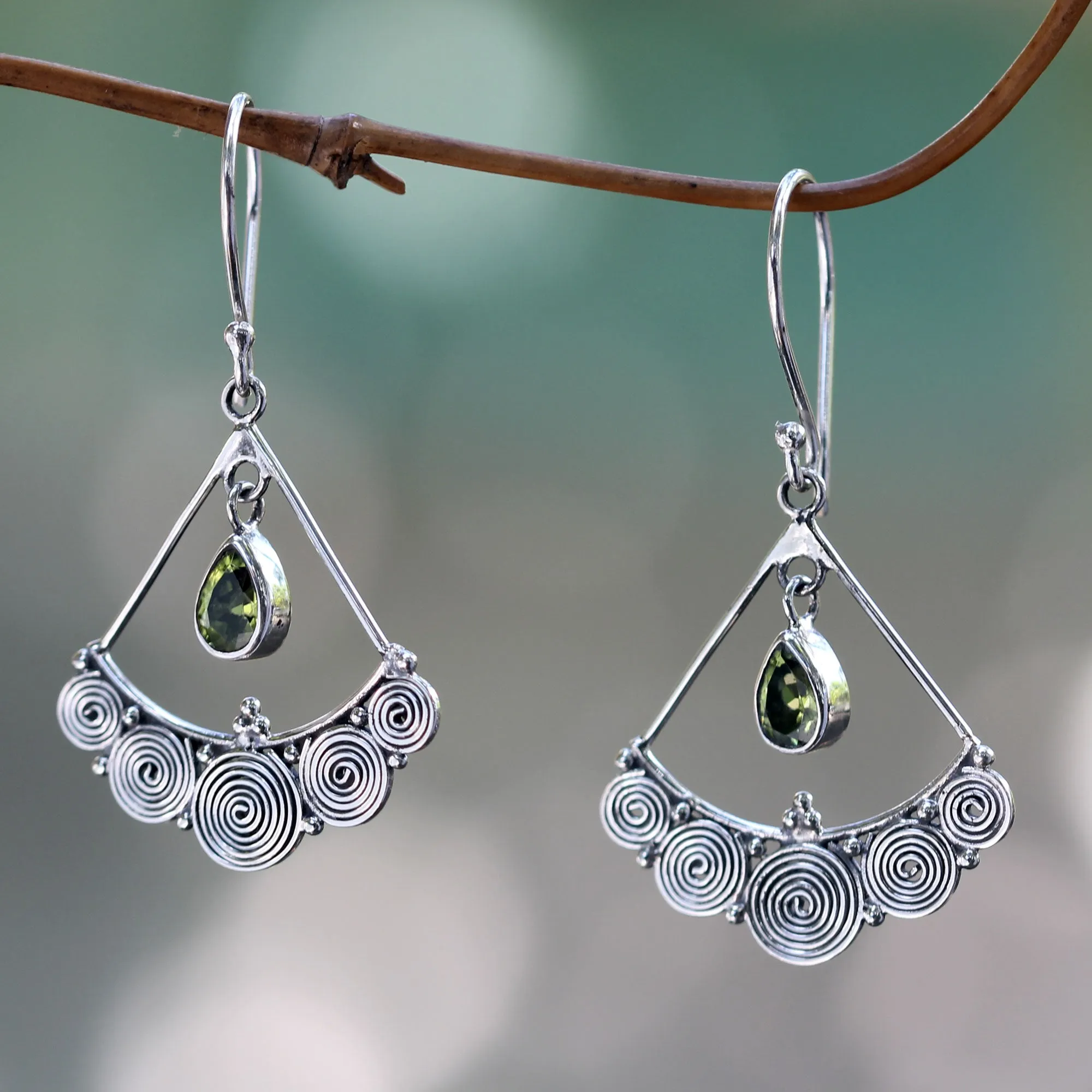 Fabulously Feminine Sterling Silver Chandelier Earrings with Peridot