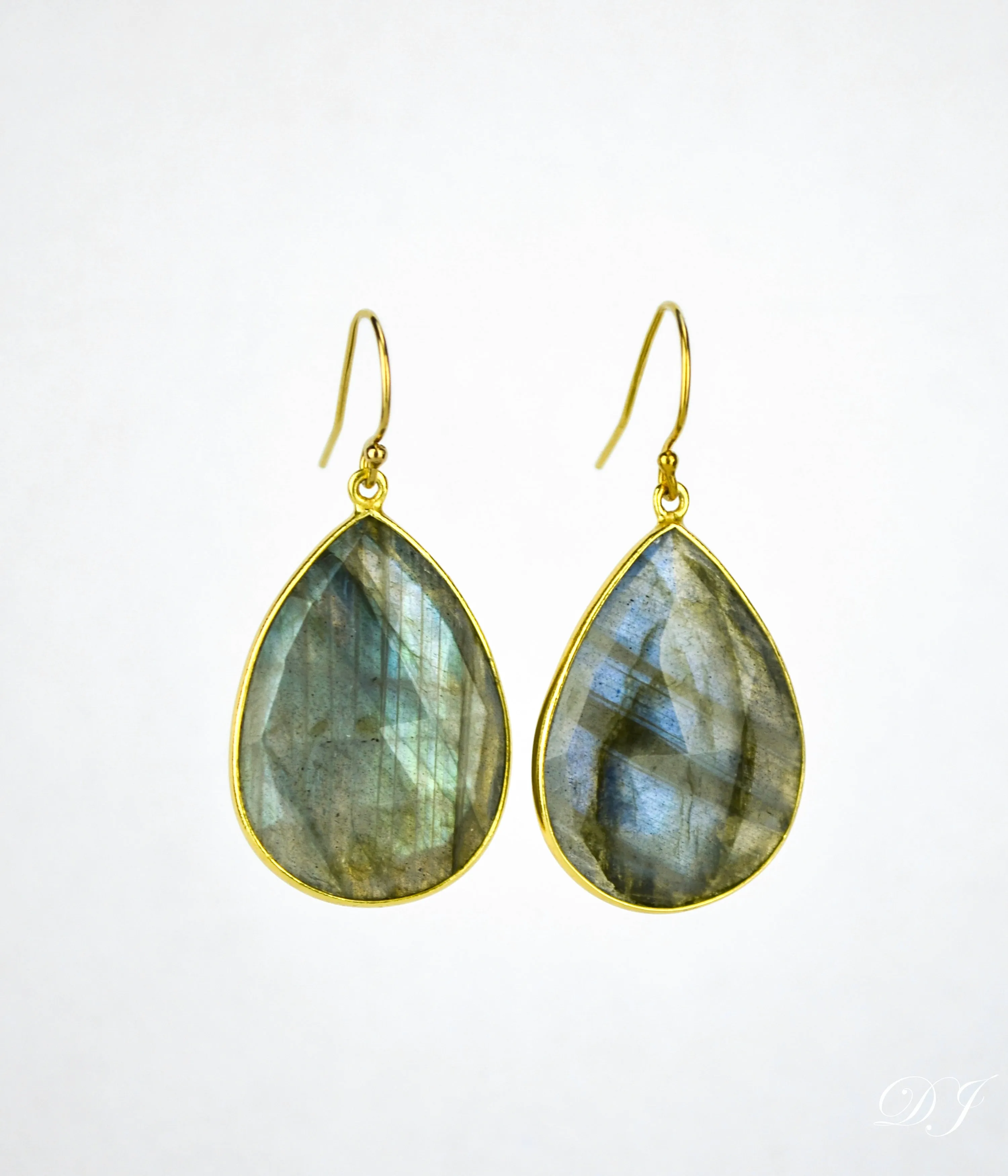 Faceted Labradorite Teardrop Bezel Set Earrings