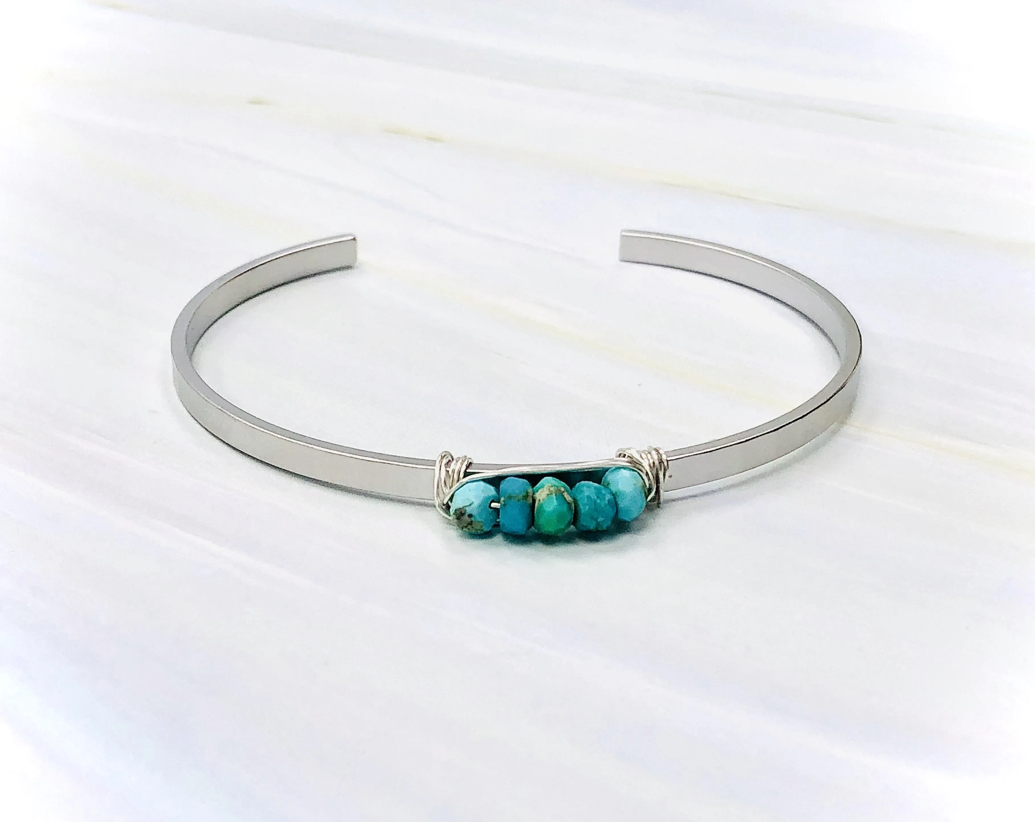 Faceted Turquoise Cuff Bracelet Boho Matte White Gold Turquoise Cuff Bracelet