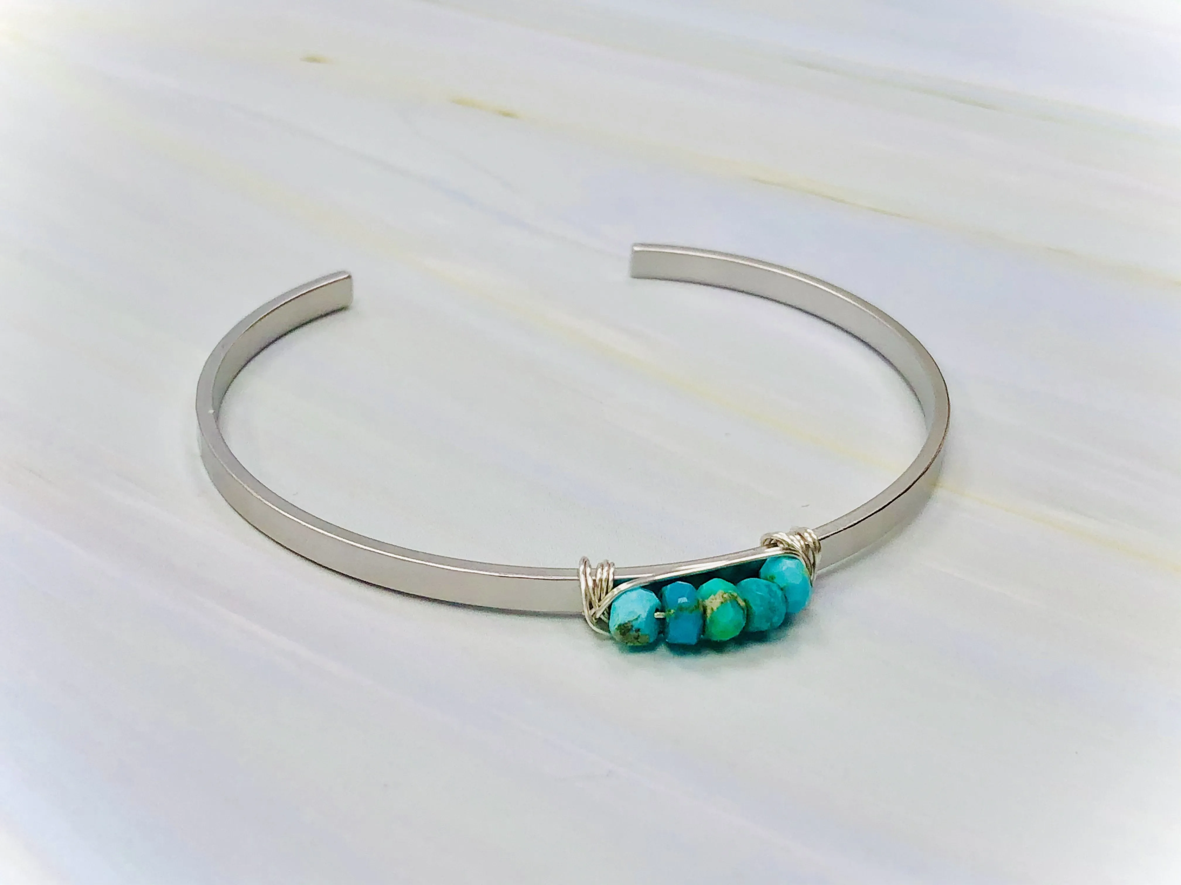 Faceted Turquoise Cuff Bracelet Boho Matte White Gold Turquoise Cuff Bracelet