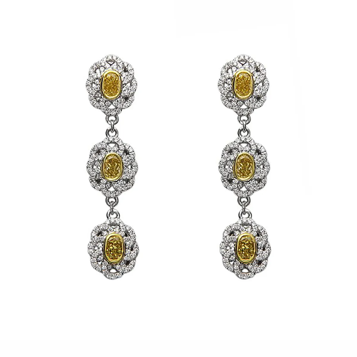 Fancy Yellow and White Diamond Pastel Drop Earrings