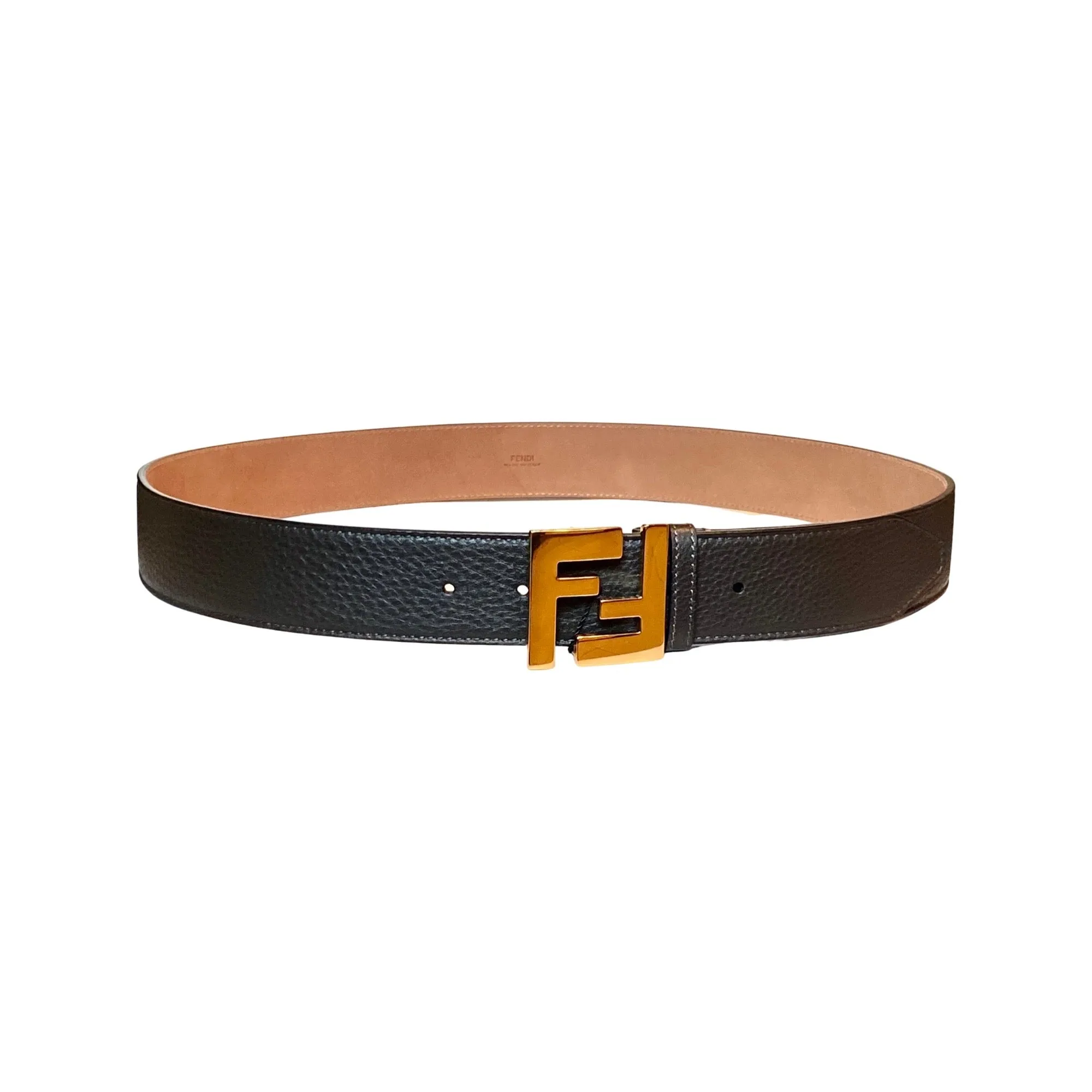 Fendi FF Logo Ebano Brown Pebbled Leather Belt 105