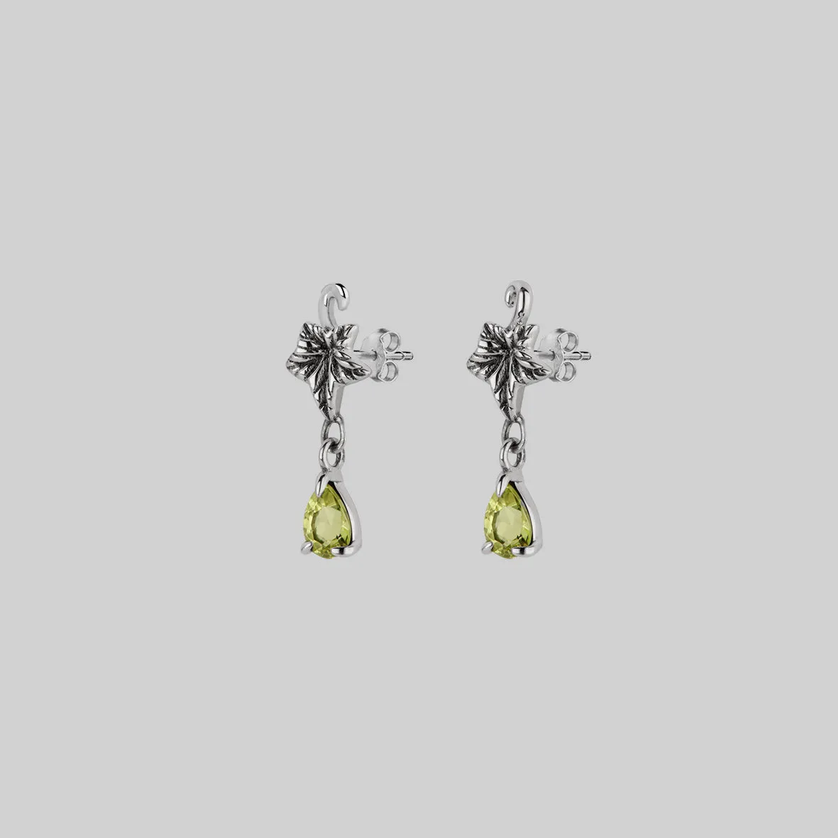 FERONIA. Ivy Leaf Peridot Stud Earrings - Silver