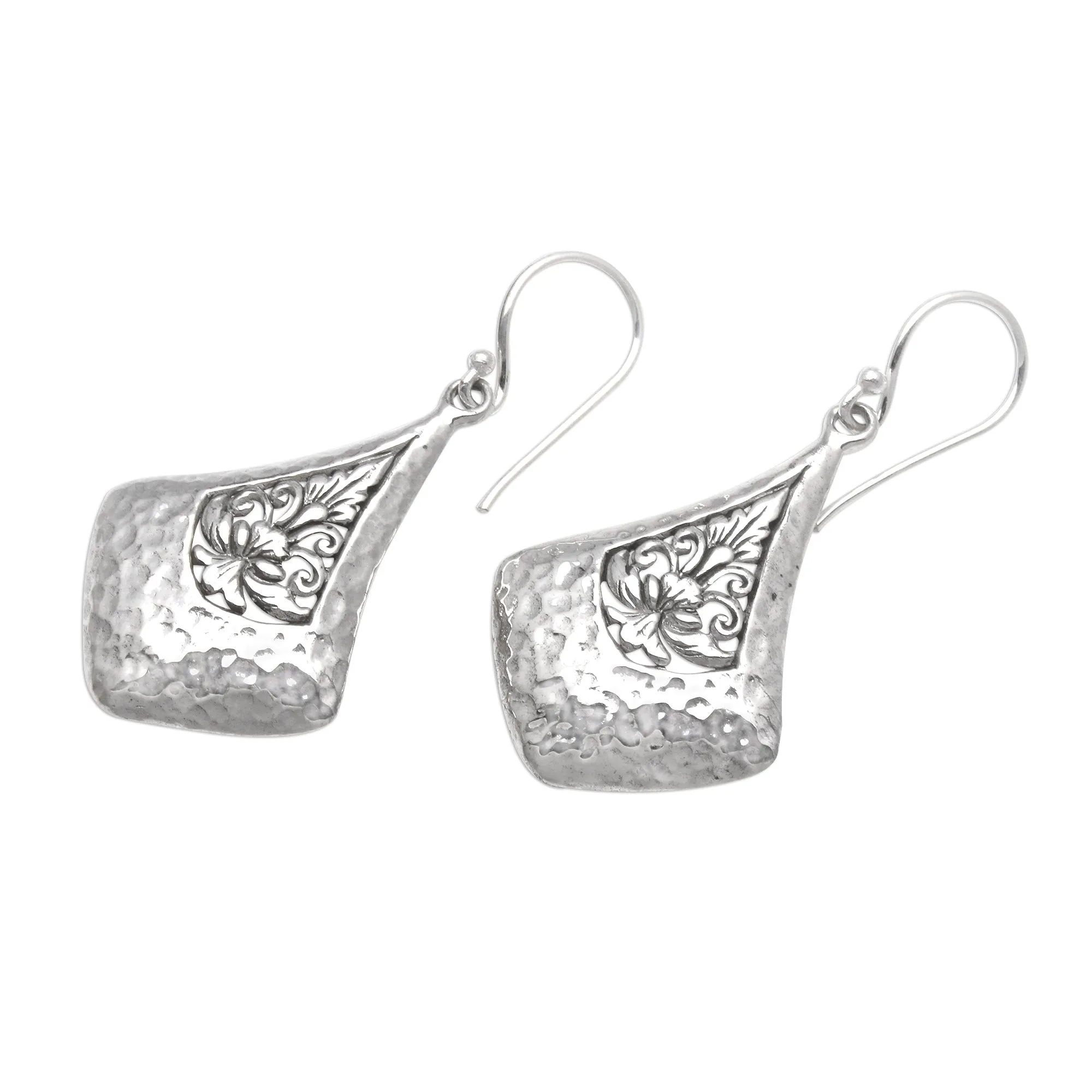 Floral Kites Kit-Shaped Sterling Silver Dangle Earrings from Bali