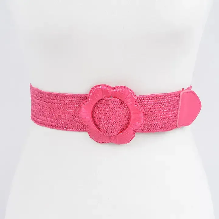 Flower Buckle Straw Belt in Multiple Colors