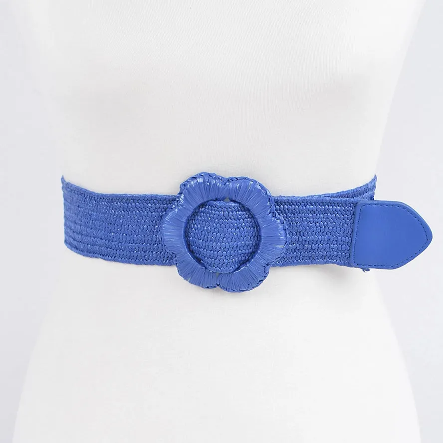 Flower Buckle Straw Belt in Multiple Colors