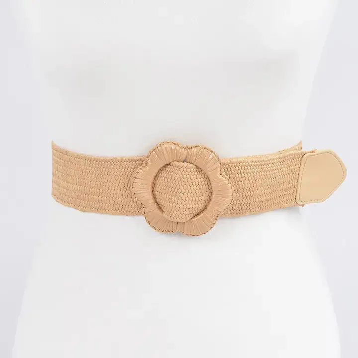 Flower Buckle Straw Belt in Multiple Colors