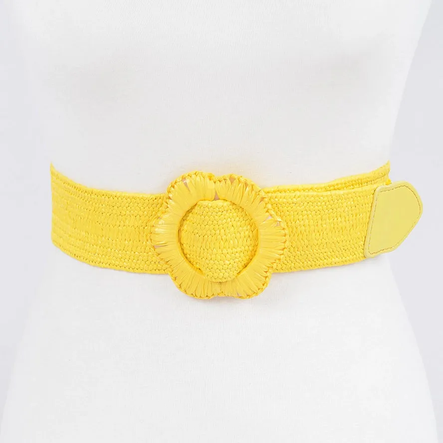 Flower Buckle Straw Belt in Multiple Colors