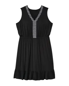 Fontana Sleeveless Knit Embroidered Neckline Dress | Black / White