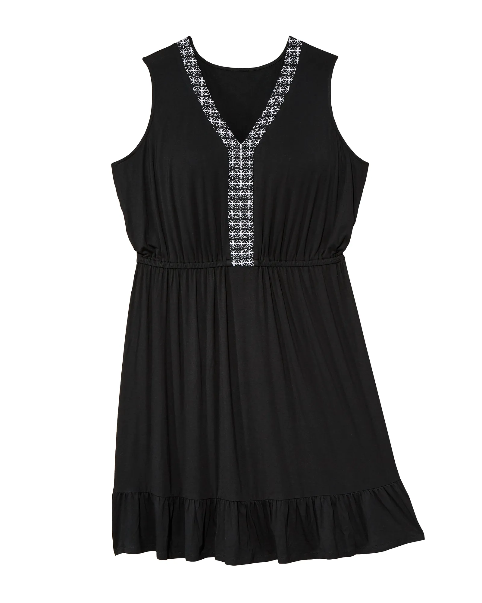 Fontana Sleeveless Knit Embroidered Neckline Dress | Black / White