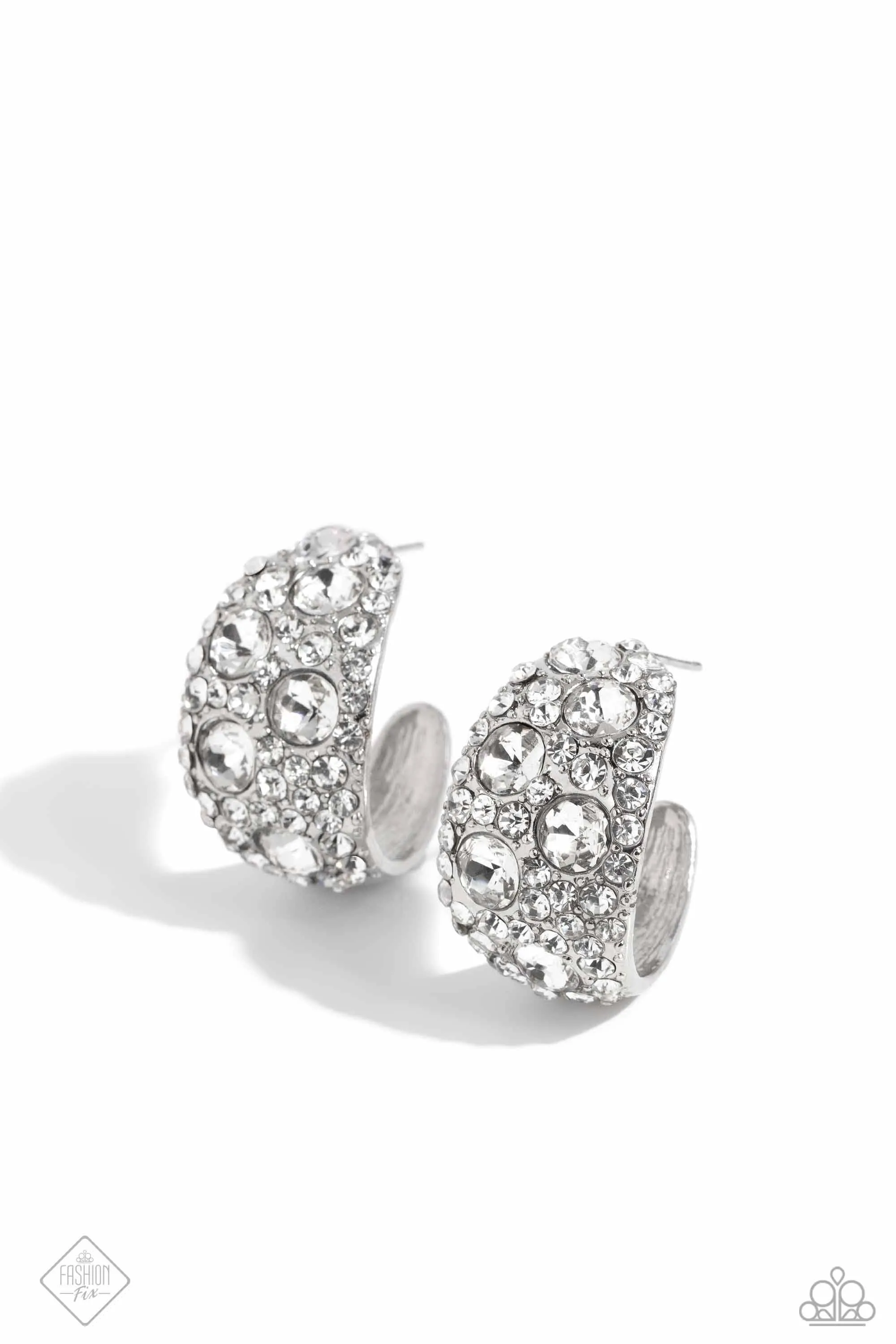 Freethinking Finesse - White Rhinestone Gem Silver Hoop Earrings - Paparazzi Accessories