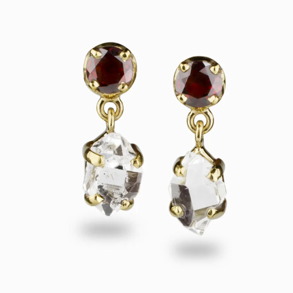 Garnet & Herkimer Diamond Drop Earrings