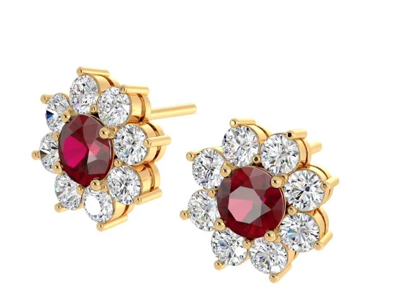 Gemstone and Diamond Flower Earrings