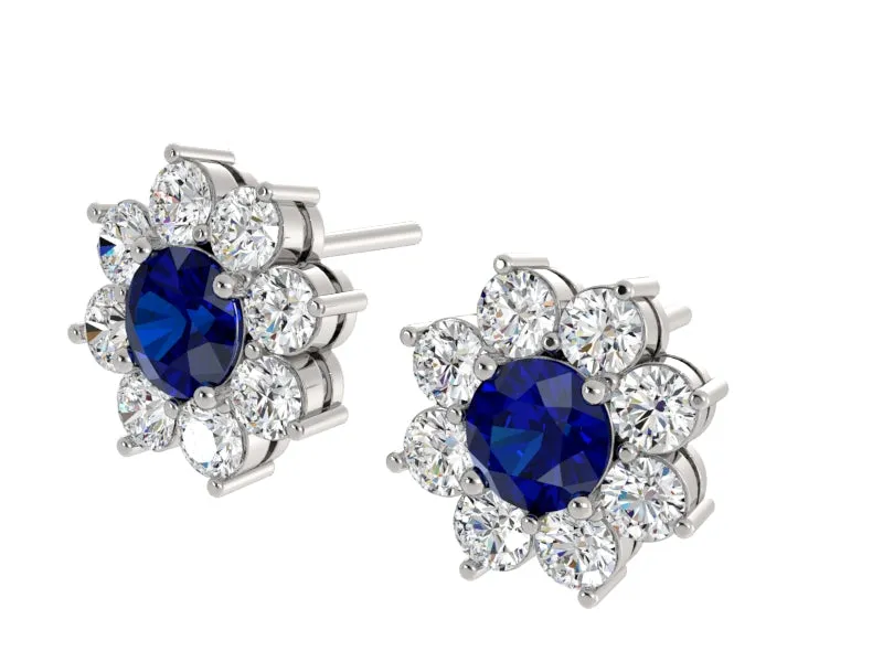 Gemstone and Diamond Flower Earrings