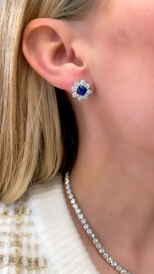 Gemstone and Diamond Flower Earrings