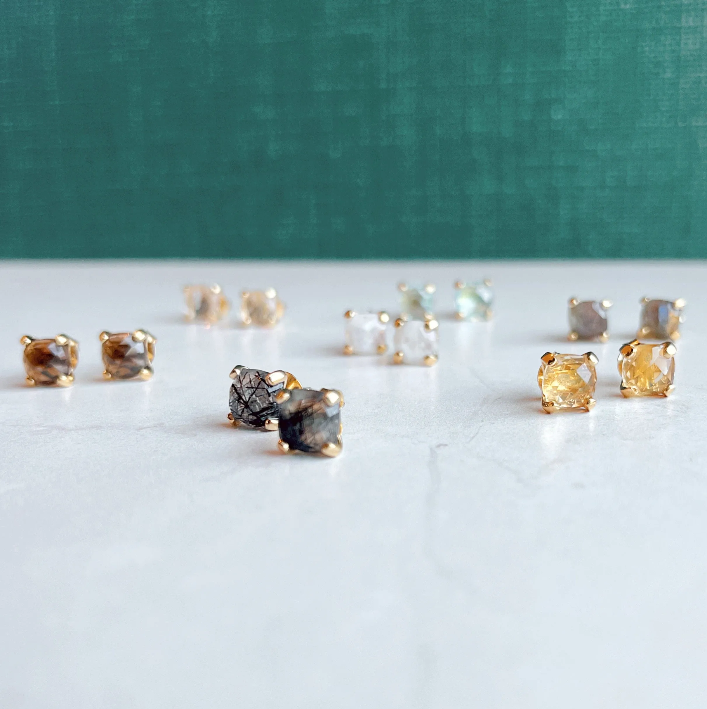 Gemstone Cushion Stud Earrings: Citrine