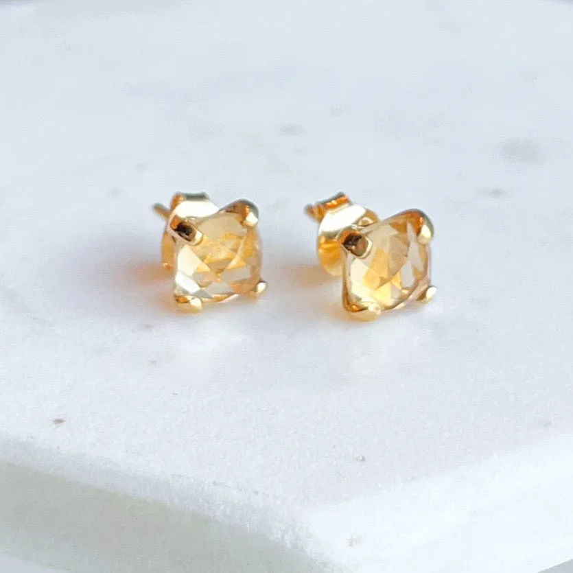 Gemstone Cushion Stud Earrings: Citrine