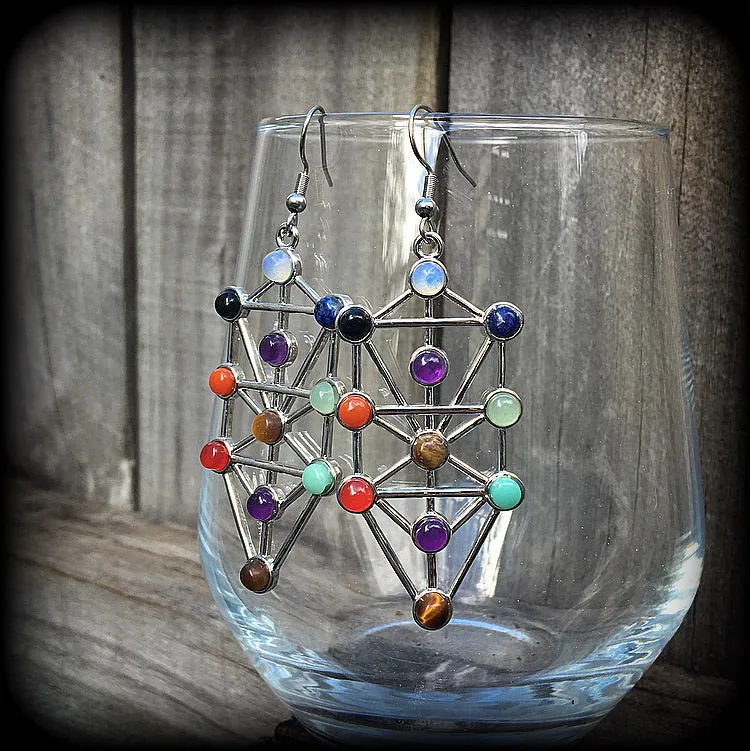 Gemstone tree of Life earrings-Qabalah earrings-Kabbalah jewelry.