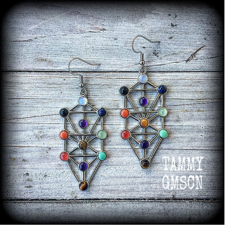 Gemstone tree of Life earrings-Qabalah earrings-Kabbalah jewelry.