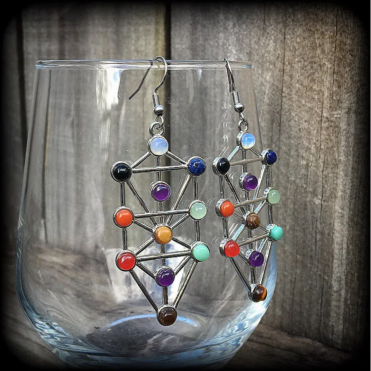 Gemstone tree of Life earrings-Qabalah earrings-Kabbalah jewelry.