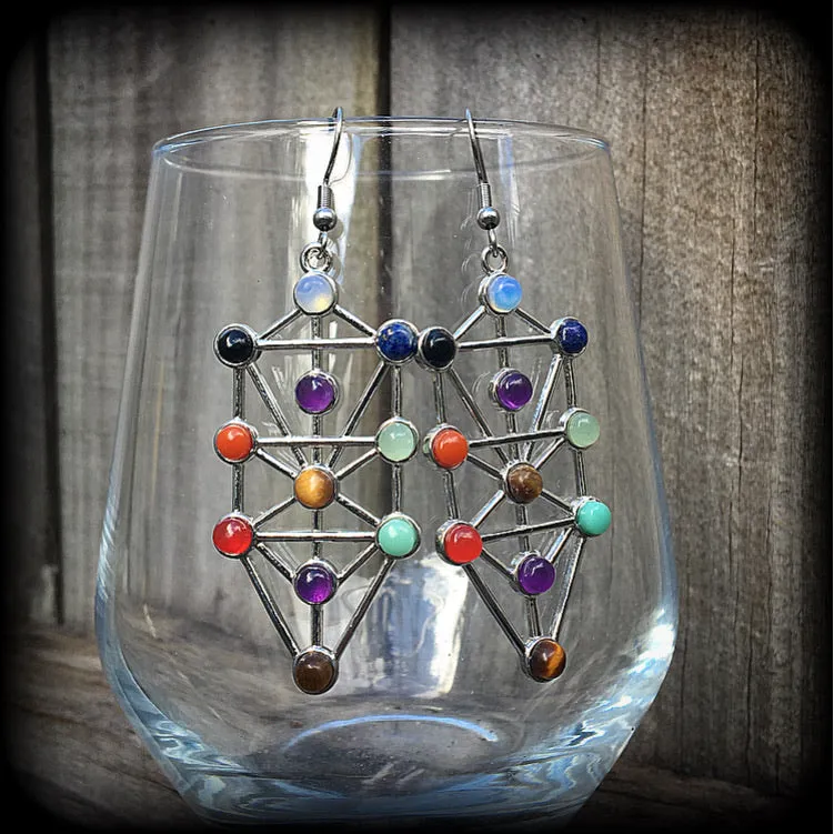 Gemstone tree of Life earrings-Qabalah earrings-Kabbalah jewelry.