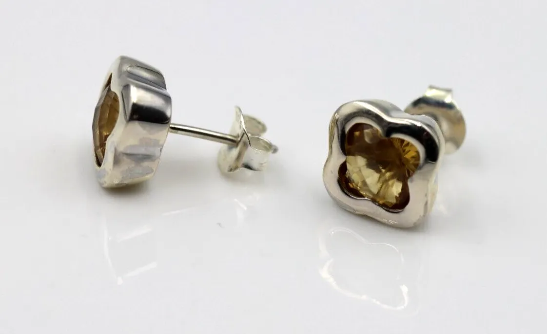 Genuine Sterling Silver 925 Clover Yellow Citrine Earrings