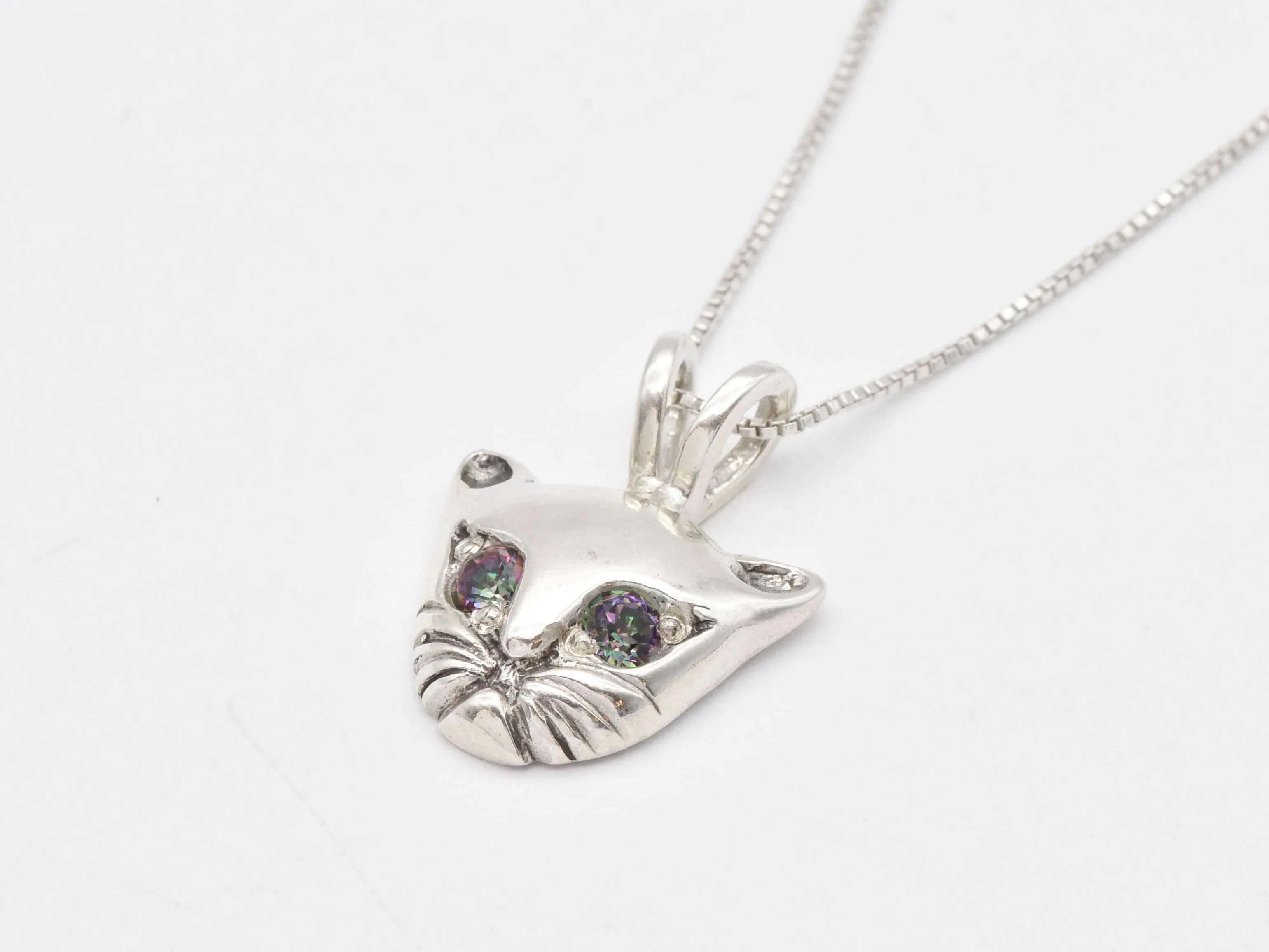 Genuine Topaz Cat Pendant - Purple Eye Necklace - Cat Lover Pendant