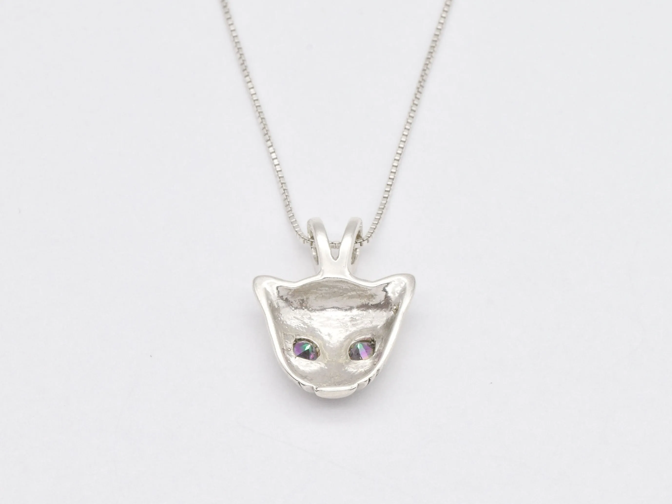 Genuine Topaz Cat Pendant - Purple Eye Necklace - Cat Lover Pendant