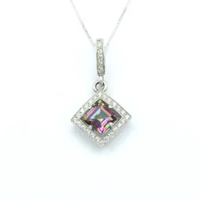 Genuine Topaz Necklace - Mystic Topaz Pendant - Purple Square Necklace