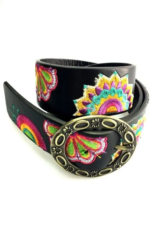 Geometric Embroidered Floral Hippie Boho Festival Buckle Belt