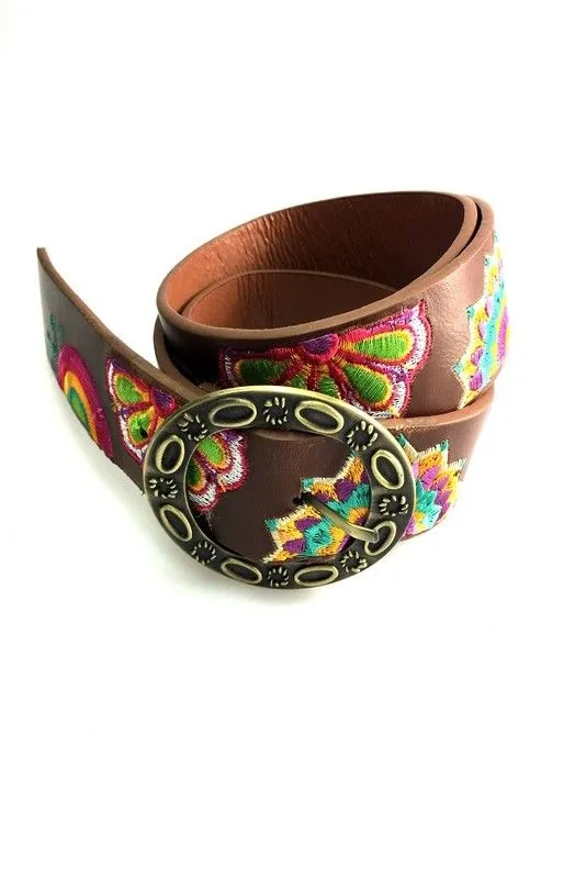 Geometric Embroidered Floral Hippie Boho Festival Buckle Belt