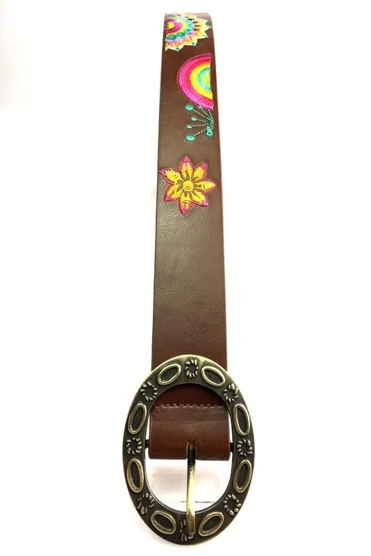 Geometric Embroidered Floral Hippie Boho Festival Buckle Belt