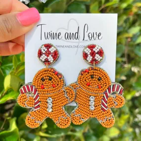 Gingerbread Man Beaded Earrings