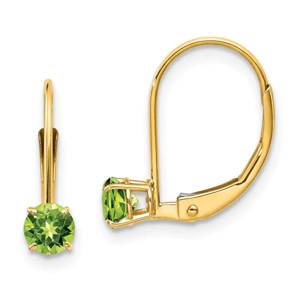 Gold 4mm Round August/Peridot Leverback Earrings Model-XBE80