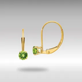 Gold 4mm Round August/Peridot Leverback Earrings Model-XBE80