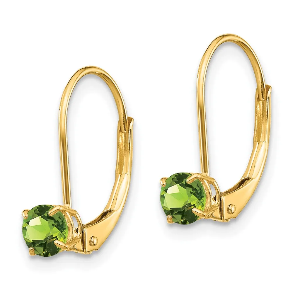 Gold 4mm Round August/Peridot Leverback Earrings Model-XBE80