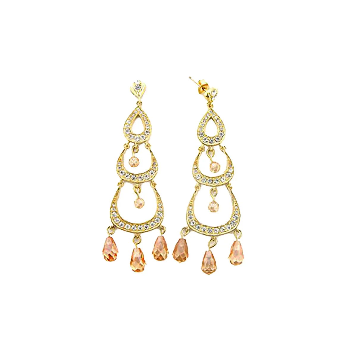 Gold 925 Sterling Silver Earrings with AAA Grade CZ in Champagne for Women Champagne Stone Color Style 7X372