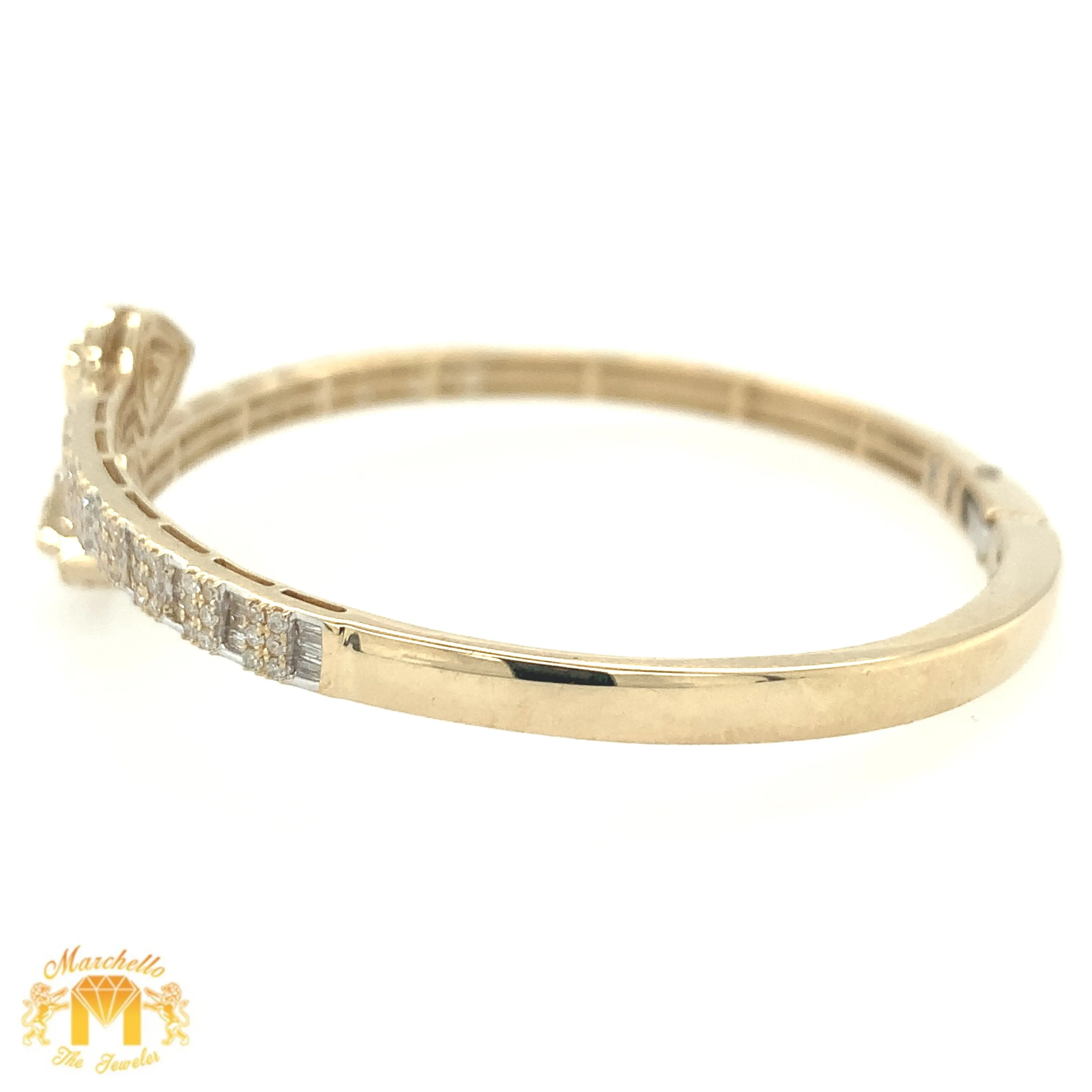 Gold and Diamond Twin Pears Cuff Bracelet with baguette and round diamonds