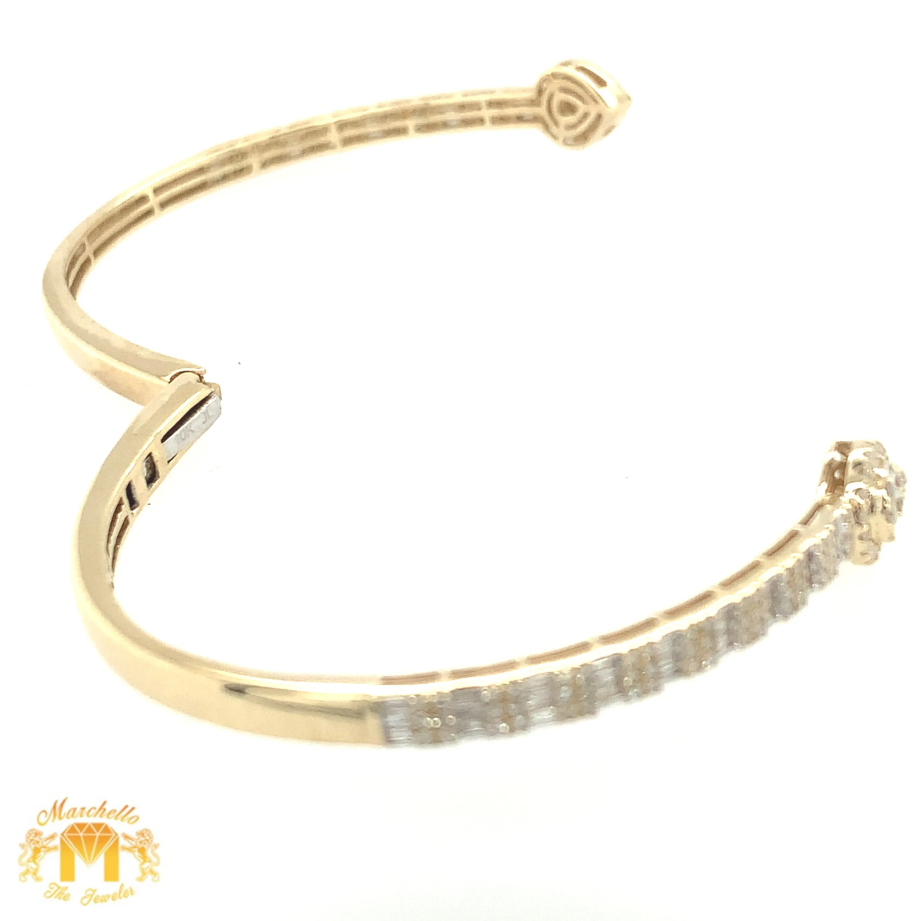 Gold and Diamond Twin Pears Cuff Bracelet with baguette and round diamonds