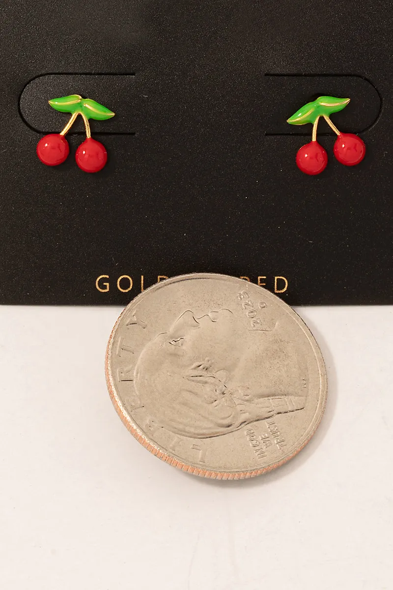 Gold Dipped Mini Cherry Stud Earrings