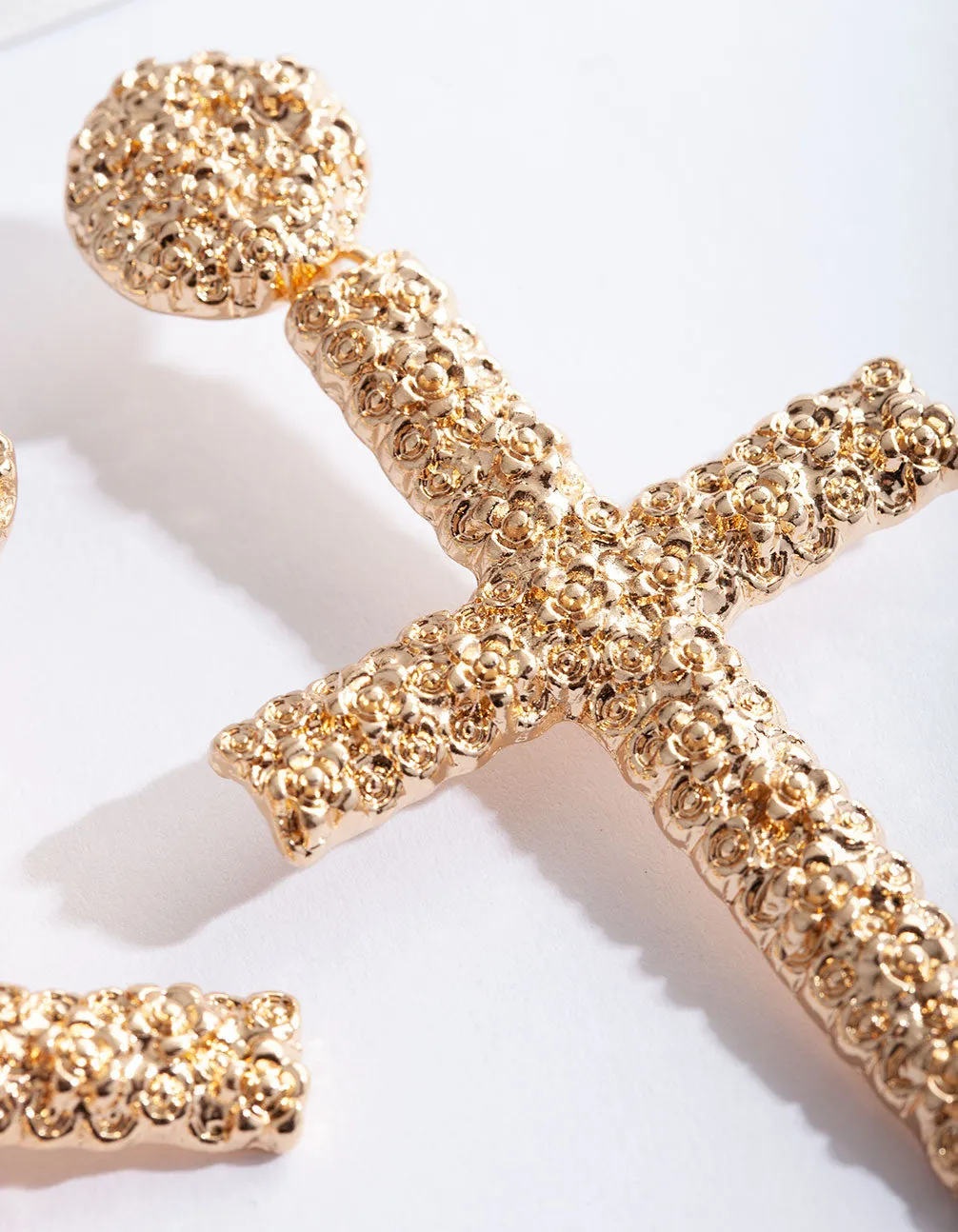 Gold Textured Cross Earrings