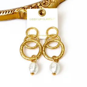 Gold Tone Multi Circle Earrings with Pearl Pendants