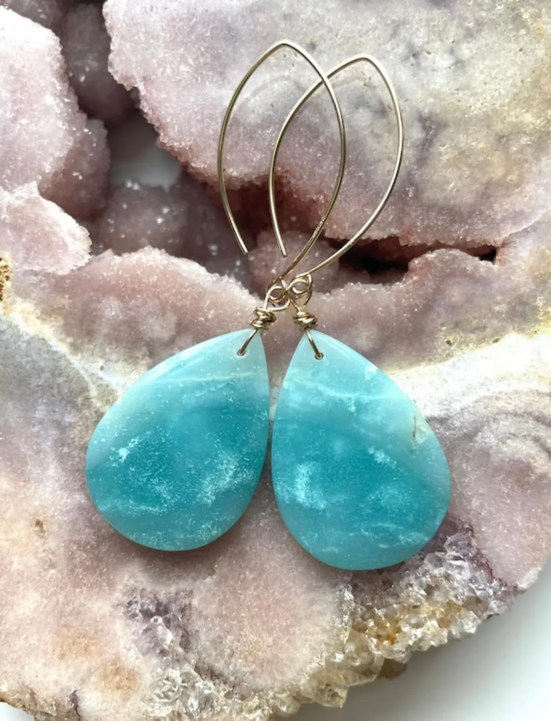 Green Amazonite Gold Filled Statement Crystal Gemstone Earrings