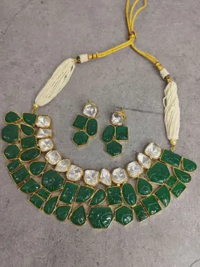 Green Color Kundan Choker Necklace Set