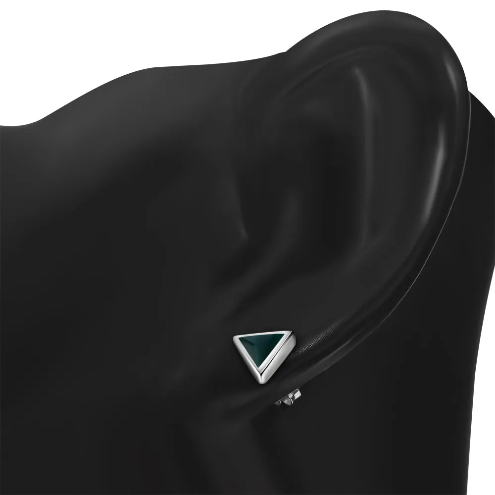 Green Malachite Triangle Silver Stud Earrings