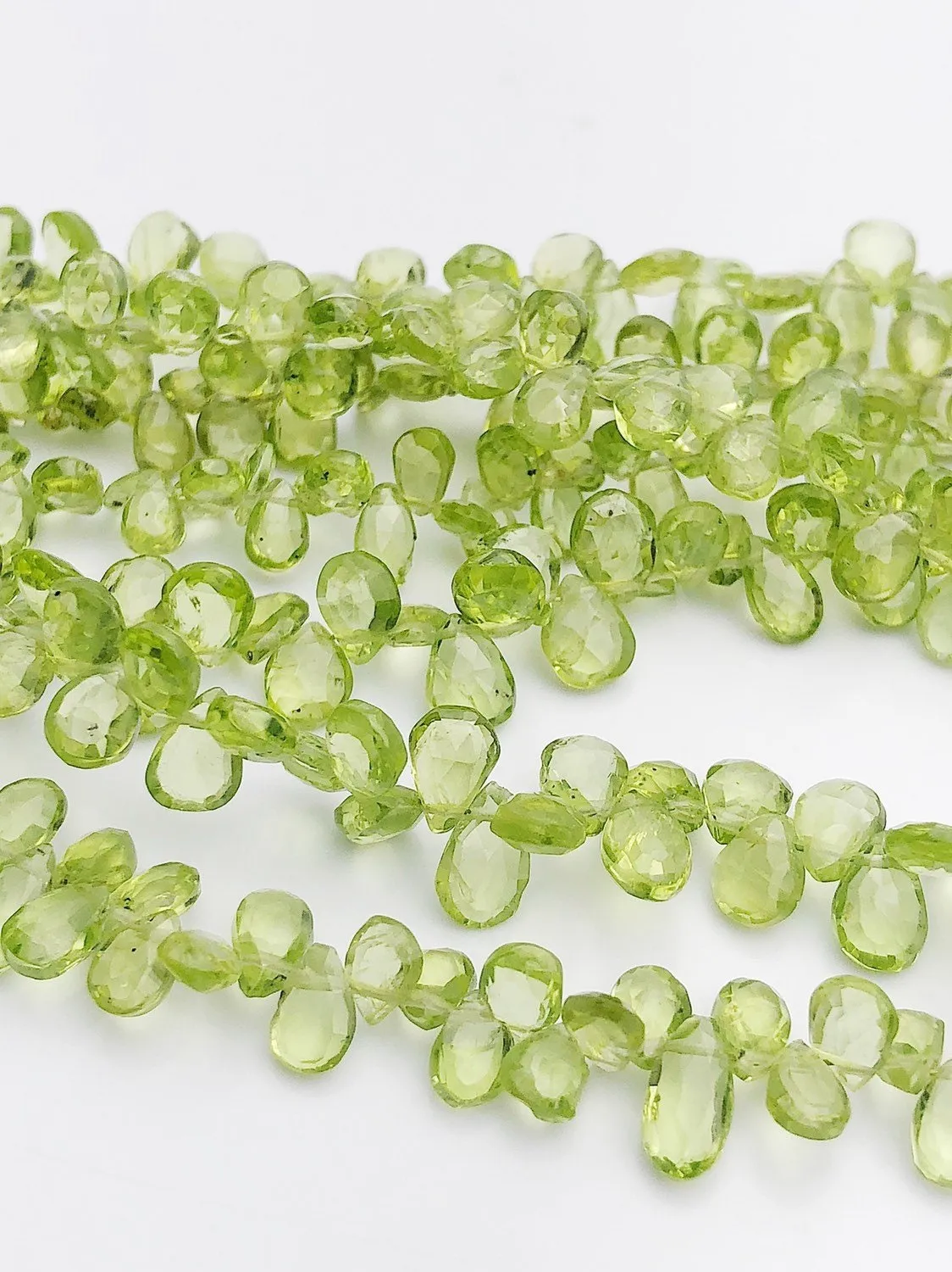 HALF OFF SALE - Peridot Flat Faceted Pear Gemstone Beads, Full Strand, Semi Precious Gemstone, 8"